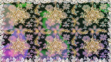 Damask altın soyut çiçek gri renklerde pürüzsüz desen. Raster illüstrasyonu. Süsleme.