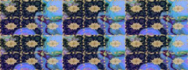 Altın karalama fantezi yapraklarından ve mavi renkli çiçeklerden Raster soyut çiçek çelengi. El yapımı dekoratif çerçeve, albüm kapağı, tebrik kartı, klasik Art deco tarzı.