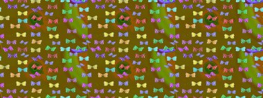 Kahverengi arka planda renkli bir kelebek. Kelebeklerle dolu renkli bir halk eskizi çizimi. Davetiye, kart, yazdırma için basit şirin desen.