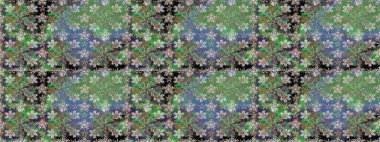 Yumuşak, yaz çiçekli arka plan. Çiçekli karalama şeklinde Raster çiçek deseni. Yeşil renkte çiçekler.