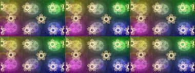 Kar tanesi renkli desen. Snowflakes desen. Raster kar taneleri arka plan. Renk arka plan üzerinde izole soyut kar taneleri ile düz tasarım. Raster illüstrasyon.