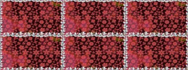 Raster illüstrasyonu. Şirin çiçekli kusursuz desen ve kahverengi renklerde yapraklar, suluboya çiçek deseni, duvar kağıdı, kart veya kumaş için fayanslı.