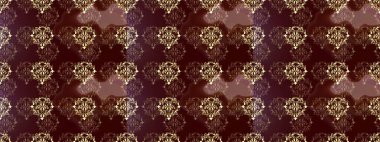 Barok tarzında duvar kağıdı tasarımı için kusursuz damaske deseni arkaplanı. Kahverengi, mor ve bej renklerdeki altın desenli altın elementler. Süslü raster dekorasyonu.