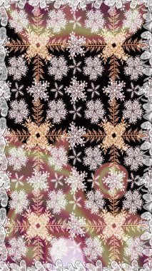 Raster illüstrasyonu. Çiçek duvar kağıdı. Kusursuz desen. Tarafsız renklerde. Hint süsü. Renkli süs kenarı.