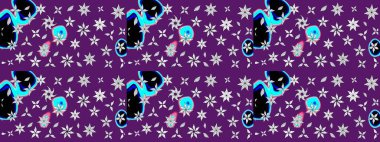 El çizimi çiçekli soyut çizim kalıbı. Mor renkli çiçekler. Raster illüstrasyonu.