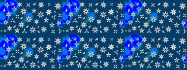 Mavi renkli çiçekler. Düz Çiçek Elementleri Tasarımı. Çiçekli eskiz çizimi. Renkli Yaz Teması çizim şablonu.