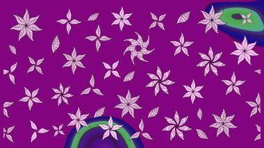 Raster illüstrasyonundaki çiçek desenli çizim. Mor renkte çiçekler.