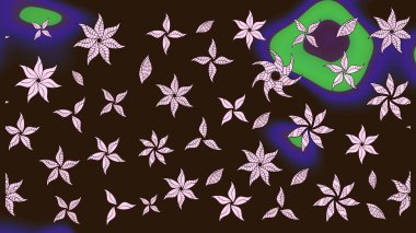 Raster illüstrasyonu. Kahverengi renklerde bahar çiçekleri. Çiçek ve yapraklı karalama şeklinde Raster çiçek deseni.