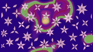 Tekstil için suluboya eskiz deseni. Şirin çiçekli, desenli, mavi renkli renkli bir eskiz deseni. El çizimi çiçek çizimi deseni (fayans)).