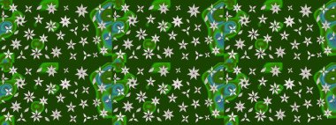 Çiçek desenli eskiz. Yeşil renkli çiçekler. Renkli Bahar Teması eskiz kalıbı. Düz Çiçek Elementleri Tasarım Raster illüstrasyonu.