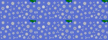 Mavi renkli Asya tekstili. Çiçek desenli çizim. Raster illüstrasyonu.