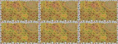 Raster. Kumaş, tekstil, baskı ve davetiye örnekleri. Sarı ve kahverengi arka planda bir resim. Kusursuz. Kelebek deseni.