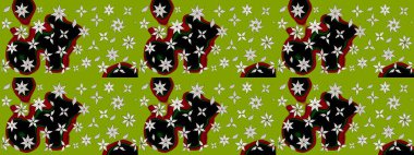 Hediye ambalaj kağıdı, tebrik kartları, posterler ve pankart tasarımı. Yeşil renkli çiçekler. Raster düz çiçek çizim deseni.