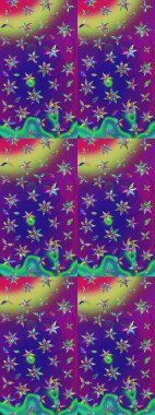 Raster illüstrasyonundaki çiçek desenli çizim. Mor ve mor renkte çiçekler.