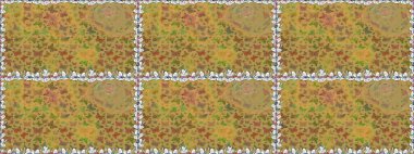 Raster. Kumaş, tekstil, baskı ve davetiye örnekleri. Sarı ve kahverengi arka planda bir resim. Kusursuz. Kelebek deseni.