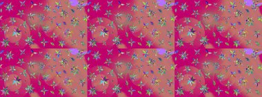 Elle boyanmış suluboya resim çizimleri, çiçekler ve bitkiler. Pembe renkte çiçekler.