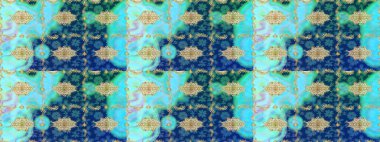 Tekrarlayan ögelerle soyut arkaplan çiz. Mavi ve altın desenli. Zarif raster klasik desen.