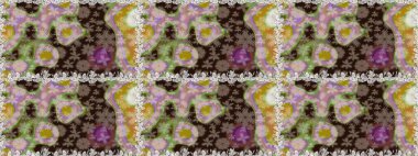 Düz Çiçek Elementleri Tasarımı. Kahverengi renkli çiçekler. Raster illüstrasyonunda kusursuz çiçek deseni. Renkli Bahar Teması Kusursuz Arkaplan.