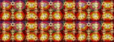 Bokeh kırmızısı, kahverengi, sarı ve kar taneleriyle dekoratif Noel arkaplanı. Raster illüstrasyonu.