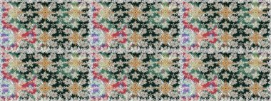 Renkli Bahar Temalı Kusursuz Arkaplan. Raster illüstrasyonu. Düz Çiçek Elementleri Tasarımı. Asya tekstil tarzında. Kusursuz çiçek deseni. Tarafsız renklerde çiçekler.