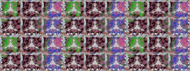 Raster illüstrasyonu. Kumaş, tekstil, duvar kağıdı baskısı için. Kusursuz bir geçmişi var. Renkli şal desenli, kahverengi çiçekli ve dekoratif elementli kusursuz desen. Antika retro tarzı.