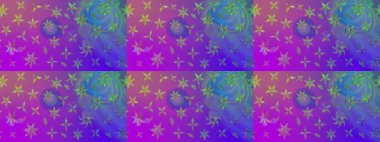 Raster Çiçek İllüstrasyonu güzel tekstil. Mor renkli etnik çiçeklerle zarif bir eskiz deseni..