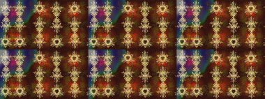 Kahverengi, yeşil ve kırmızı renkler üzerine çiçek desenli çizimler, el yapımı papatyalar, papatyalar. Tekrarlayan çiçek arkaplanı, zarif kahverengi, yeşil ve kırmızı çiçek duvar kağıdı.