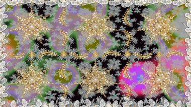 Geleneksel klasik altın desen. Barok tarzında kusursuz bir doğulu süsü. Gri renkli ve altın elementli altın desenli. Raster doğulu süsü.