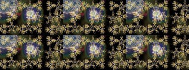 Raster illüstrasyonu. Raster illüstrasyonu. Çiçek desenli çizim. Siyah renkli çiçekler. Asya tekstil tarzında.