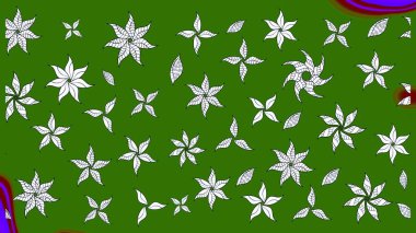 Çiçekli karalama şeklinde Raster çiçek deseni. Raster illüstrasyonu. Yumuşak, yaz çiçekleri yeşil renklerde.