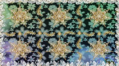 Damask altın soyut çiçek gri renklerde pürüzsüz desen. Raster illüstrasyonu. Süsleme.