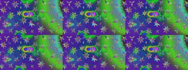 Yumuşak, bahar çiçekli arka plan. Çiçekli karalama şeklinde Raster çiçek deseni. Yeşil renkte çiçekler.