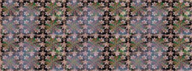 Renkli Bahar Temalı Kusursuz Arkaplan. Raster illüstrasyonunda kusursuz çiçek deseni. Düz Çiçek Elementleri Tasarımı. Süslü kumaş deseni.