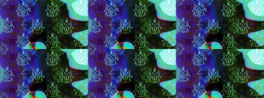 Mavi renkli bitkilerden oluşan parlak çiçekli çizim deseni.