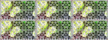 Renkli desenli, gri çiçekli ve dekoratif elementli kusursuz desen. Kusursuz bir geçmişi var. Eski usul. Raster illüstrasyonu. Kumaş, tekstil ve duvar kağıdı baskısı için..