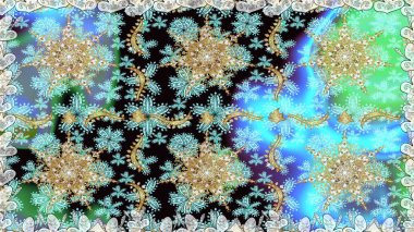 Kusursuz klasik raster altın desenli. Geleneksel oryantasyon süsü. Klasik klasik klasik arka plan. Mavi renklerde, altın elementlerle kusursuz desen.