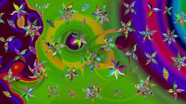 Raster. Renkli Bahar Teması eskiz kalıbı. Düz Çiçek Elementleri Tasarımı.