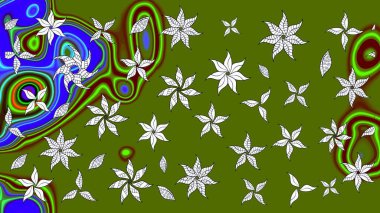 Yumuşak, yeşil renkli bahar çiçekleri. Patlayan çiçekler soyut olarak yerleştirilmiş. Raster deseni. Raster illüstrasyonu.