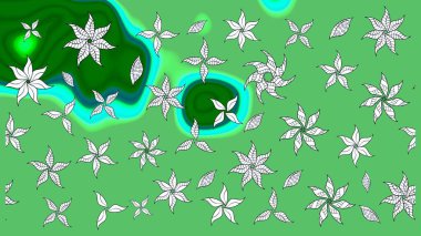 Varicologreen Raster çizimi. Küçük çiçekteki sevimli çiçek deseni. Birçok yeşil soyut çiçekli tropikal çizim deseni.