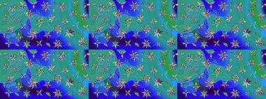 Mavi el çizimi desen. Karalama çiçekleri çizim kalıbı. Raster deseni. Sanat çiçeklere ilham verir ve arka plan bırakır.