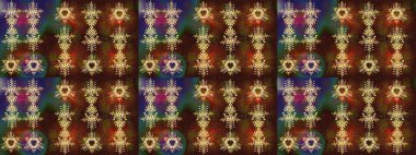 Güzel soyut kar tanesi raster tasarımı. Düz kar karalama ikonları, kar taneleri silueti kahverengi, yeşil ve sarı renkli yılbaşı afişleri, kartlar. Yeni yıl kar tanesi.