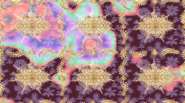 Tarafsız renklerde geleneksel altın eskiz kalıbı. Barok tarzında eskiz doğulu süsü..