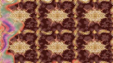 Klasik Raster altın desenini çiz. Geleneksel oryantasyon süsü. Klasik klasik klasik arka plan. Raster illüstrasyonu. Kahverengi renklerde ve altın elementlerle.