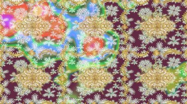 Kahverengi renklerde altın desenler ve altın elementler. Raster geleneksel oryantasyon süsü. Klasik altın deseni çiz.