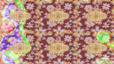 Altın karalama fantezi yapraklarından ve kahverengi renkli çiçeklerden Raster soyut çiçek çelengi. El yapımı dekoratif çerçeve, albüm kapağı, tebrik kartı, klasik Art deco tarzı.