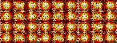 Kutlamanın sembolü. Kırmızı, kahverengi ve sarı ikon silueti. Noel tasarımı için. Yeni yıl tabelası. Raster illüstrasyonu. Kar taneleri kışı kırmızı, kahverengi ve sarı renklerde izole edilir.