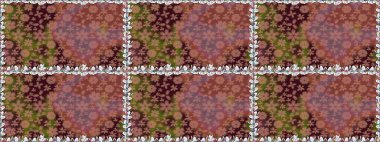 Tekstil, kumaş, kapaklar, duvar kağıtları, baskı, naylon, yapıştırma, örgü, dekupaj için çiçeksiz arkaplan. Küçük kahverengi çiçekli oldukça eski bir besin torbası deseni. Millefleurlar.