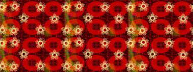 Raster düz çiçekleri pürüzsüz desen. Hediye ambalaj kağıdı, tebrik kartları, posterler ve pankart tasarımı. Turuncu, kırmızı ve kahverengi renkte çiçekler.