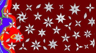 Renkli Bahar Teması eskiz kalıbı. Kırmızı renkte çiçekler. Düz Çiçek Elementleri Tasarımı. Çiçekle çizim deseni.