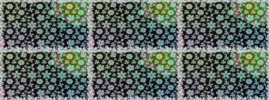 Kusursuz bir geçmişi var. Raster illüstrasyonu. Renkli desenli, gri çiçekli ve dekoratif elementli kusursuz desen. Kumaş, tekstil, duvar kağıdı baskısı için. Antika retro tarzı.